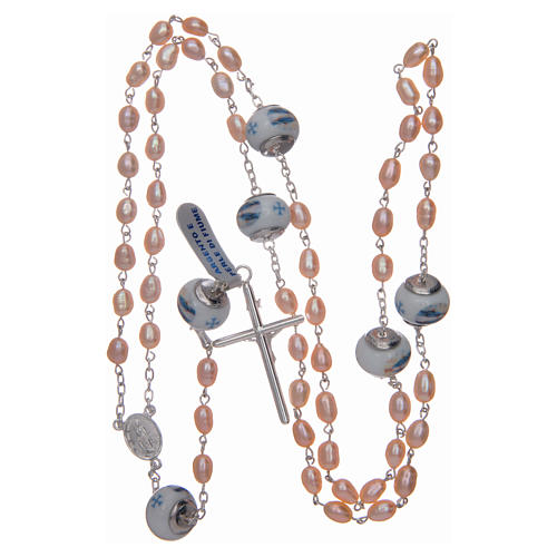 Silver rosary with freshwater pearl and ceramic  beads 4