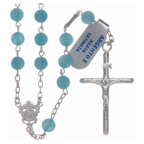 Silver rosary with matte light blue agate beads, 6 mm 1