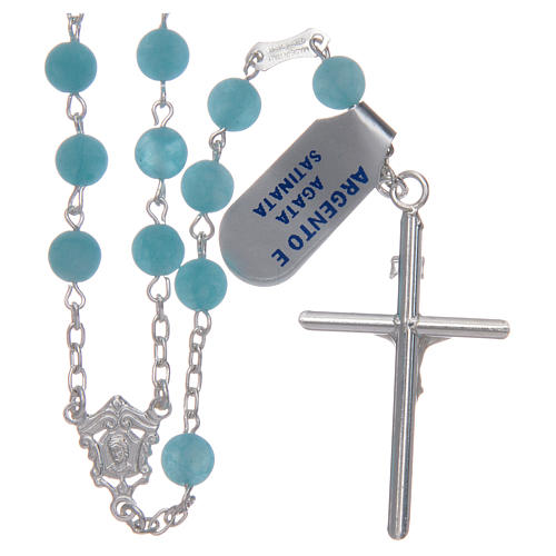 Silver rosary with matte light blue agate beads, 6 mm 2