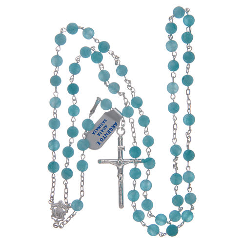 Silver rosary with matte light blue agate beads, 6 mm 4