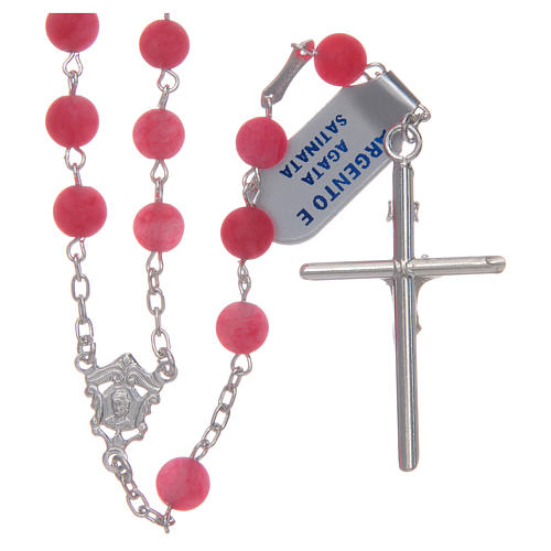 Silver rosary with matte pink agate beads, 6 mm 2