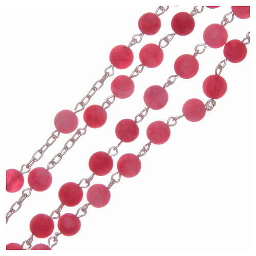 Silver rosary with matte pink agate beads, 6 mm 3