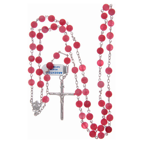 Terço prata 925 e ágata acetinada 6 mm cor-de-rosa 4