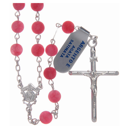 Silver rosary with matte pink agate beads, 6 mm 1