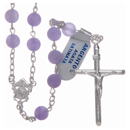 Silver rosary with matte purple agate beads, 6 mm 1