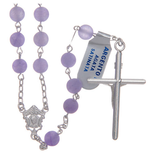 Silver rosary with matte purple agate beads, 6 mm 2