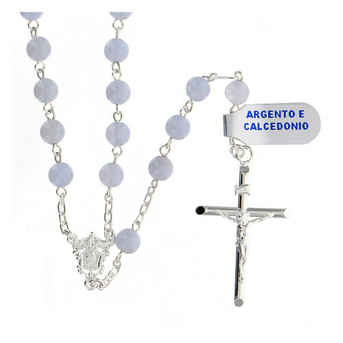 Rosary in 925 sterling silver and chalcedony, 6 mm 1
