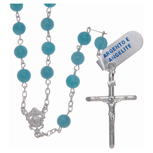 Rosary in 925 sterling silver and angelite, 9 mm 1