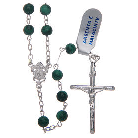 Rosary in 925 sterling silver and malachite, 6 mm