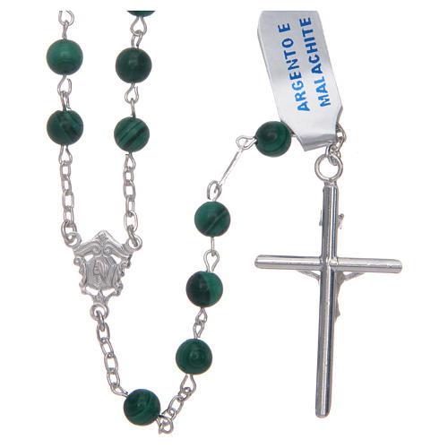 Rosary in 925 sterling silver and malachite, 6 mm 2