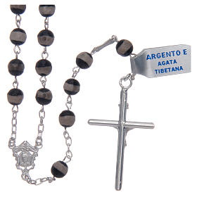 Rosary in 925 sterling silver and hexagonal grains in tibetan agate