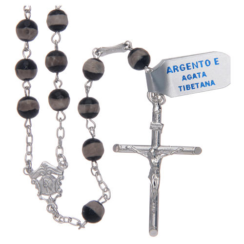 Rosary in 925 sterling silver and hexagonal grains in tibetan agate 1