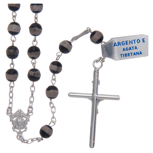 Rosario argento 925 grani esagonali agata tibetana 6 mm 2