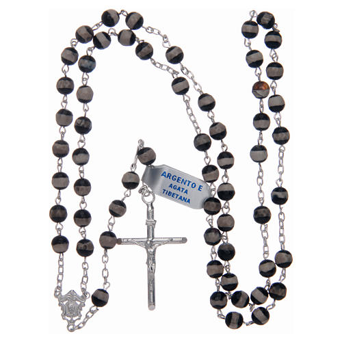 Rosario argento 925 grani esagonali agata tibetana 6 mm 4