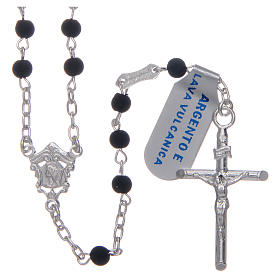 Rosary in 925 sterling silver and vulcanic lava 4 mm