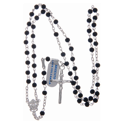 Rosary in 925 sterling silver and vulcanic lava 4 mm 4