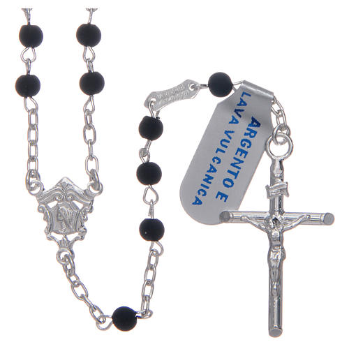Rosary in 925 sterling silver and vulcanic lava 4 mm 1