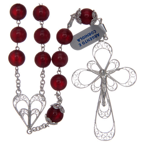 Rosary in 925 sterling silver filigree and carnelian 11 mm 1