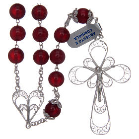 Rosary in 925 sterling silver filigree and carnelian 11 mm