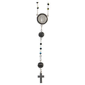 Rosary in 925 sterling silver with black strass beads and zircons on Pater