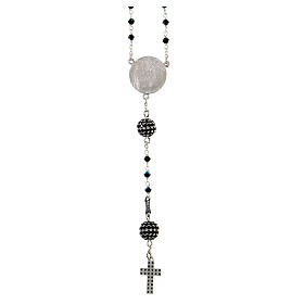Rosary in 925 sterling silver with black strass beads and zircons on Pater