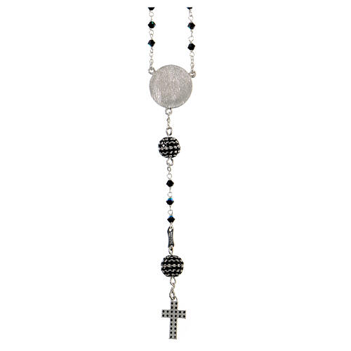 Rosary in 925 sterling silver with black strass beads and zircons on Pater 2