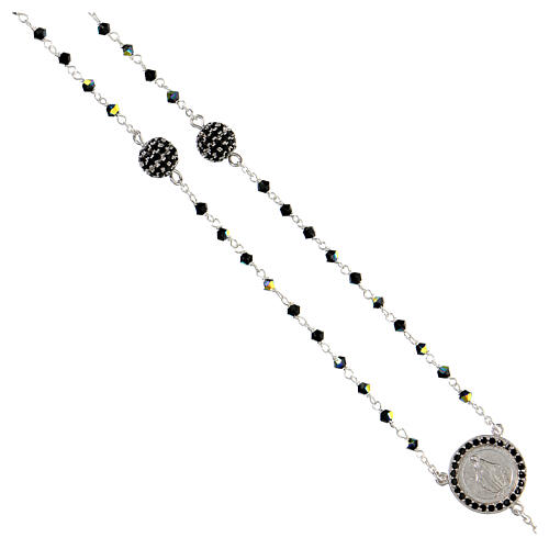 Rosary in 925 sterling silver with black strass beads and zircons on Pater 3
