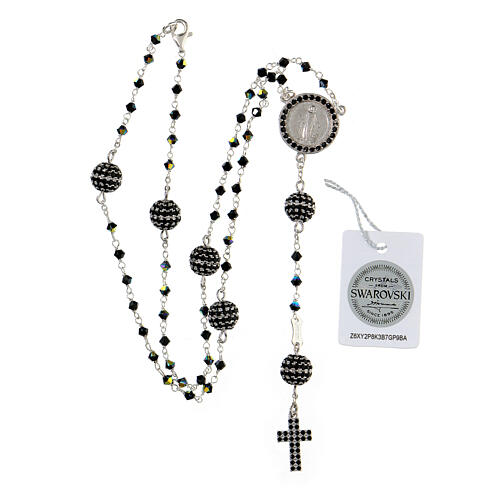 Rosary in 925 sterling silver with black strass beads and zircons on Pater 4