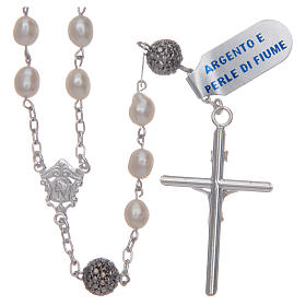 Rosary in 925 sterling silver with white oval river pearls