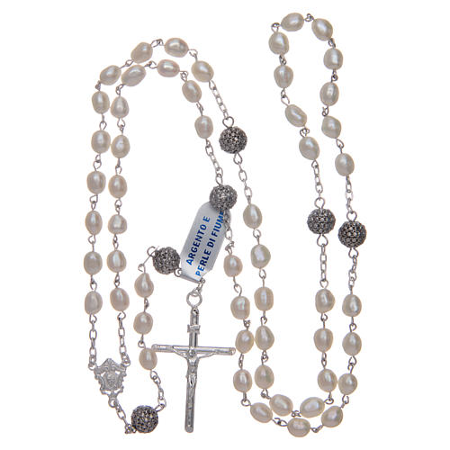 Catena rosario argentata con perline bianche 3 mm, 50 cm