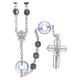 Rosary in 925 sterling silver with black strass beads sized 6 mm and circle pater