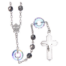 Rosary in 925 sterling silver with black strass beads sized 6 mm and circle pater