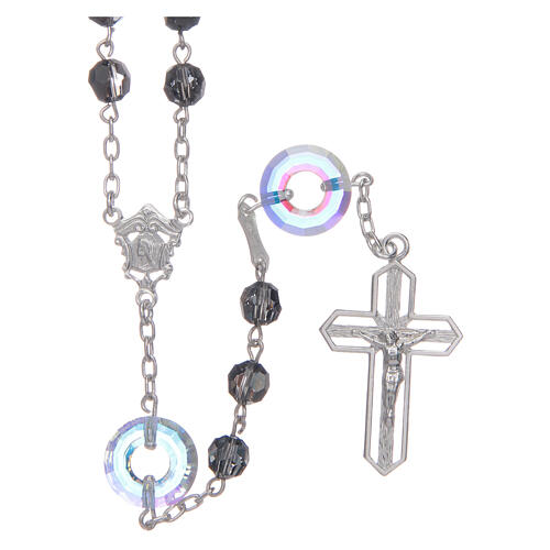Rosary in 925 sterling silver with black strass beads sized 6 mm and circle pater 1
