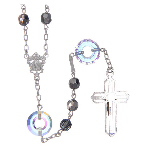 Rosary in 925 sterling silver with black strass beads sized 6 mm and circle pater 2
