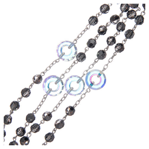 Rosary in 925 sterling silver with black strass beads sized 6 mm and circle pater 3