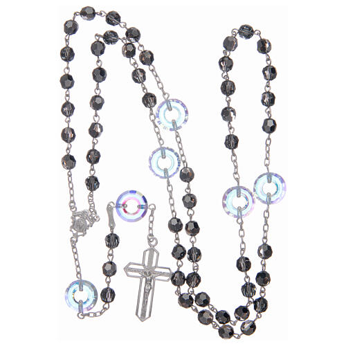 Rosary in 925 sterling silver with black strass beads sized 6 mm and circle pater 4