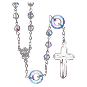 Rosary in 925 sterling silver with transparent strass beads sized 6 mm and circle pater