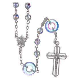 Rosary in 925 sterling silver with transparent strass beads sized 6 mm and circle pater