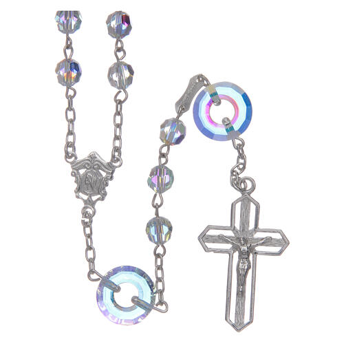 Rosary in 925 sterling silver with transparent strass beads sized 6 mm and circle pater 1