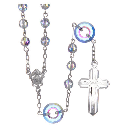 Rosary in 925 sterling silver with transparent strass beads sized 6 mm and circle pater 2