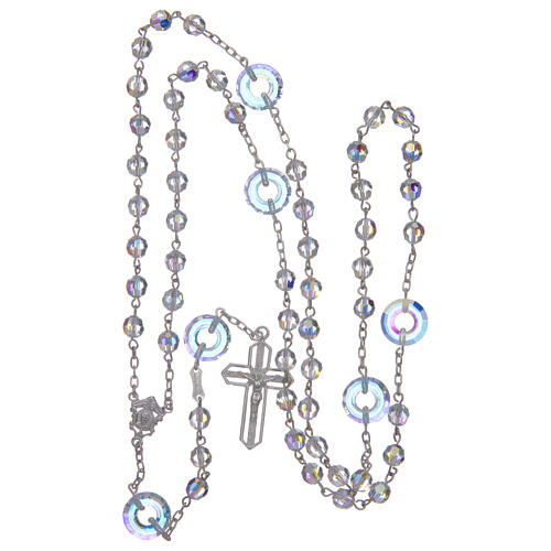 Rosary in 925 sterling silver with transparent strass beads sized 6 mm and circle pater 4