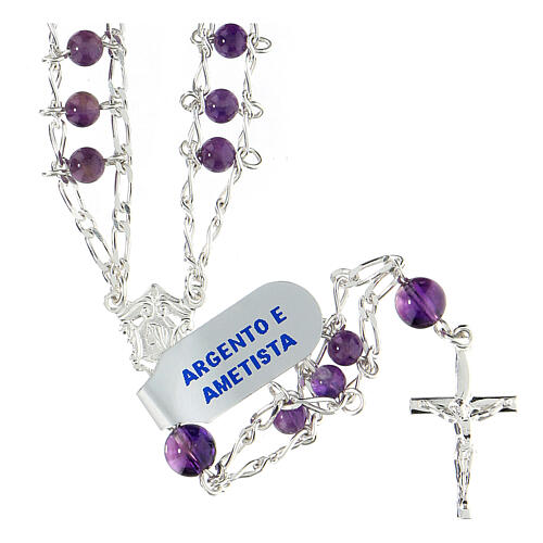 Doble cadena de rosario de plata 925 y amatista 4 mm 1