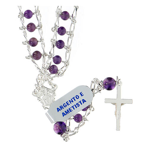 Doble cadena de rosario de plata 925 y amatista 4 mm 2
