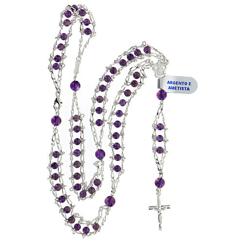 Rosary in 925 sterling silver and amethyst 4 mm with double chain 4