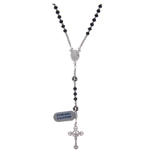 Rosary in 925 sterling silver and black crystal 3 mm 1
