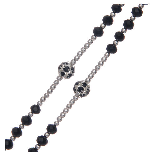 Rosary in 925 sterling silver and black crystal 3 mm 3