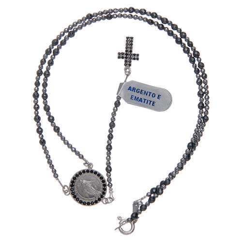 Rosary in 925 sterling silver and hematite grains sized 3 mm 5