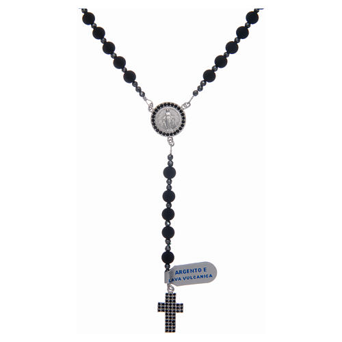 Rosary in 925 sterling silver and vulcanic lava grains sized 6 mm 1