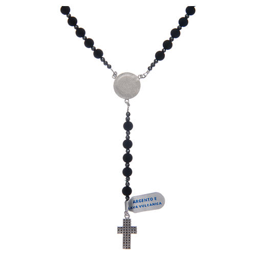 Rosary in 925 sterling silver and vulcanic lava grains sized 6 mm 2