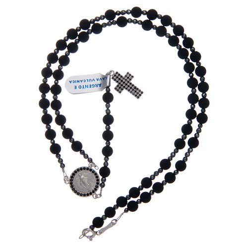 Rosary in 925 sterling silver and vulcanic lava grains sized 6 mm 5